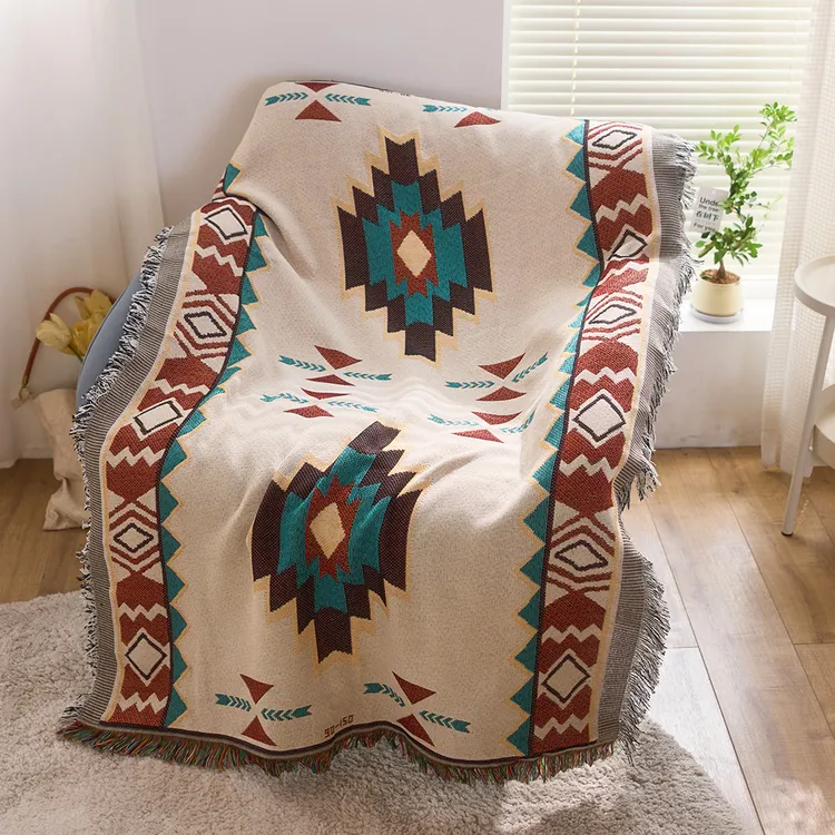 ins棉线双面针织沙发巾一片式全盖布盖毯套罩波西米亚风装饰毯
