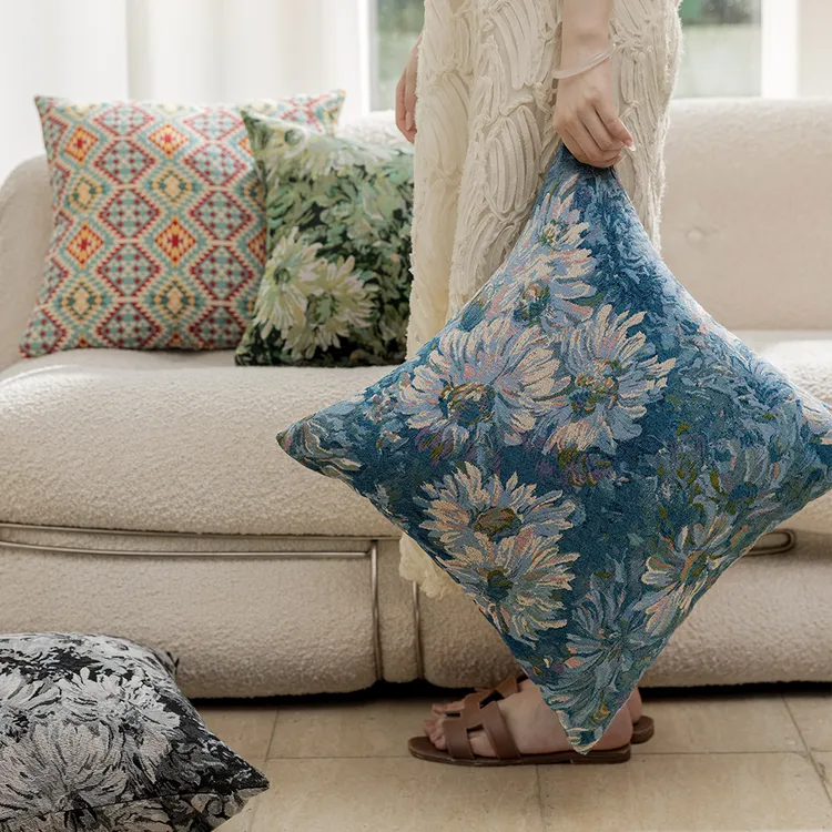 复古油画莫奈棉麻抱枕美式靠枕背垫抱枕含芯布艺沙发样板间民宿