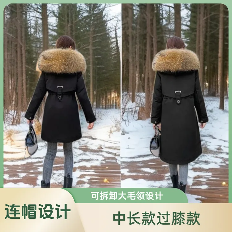 【ST】冬季女长款外套兔毛内胆，貉子大毛领真皮真毛皮草派克服