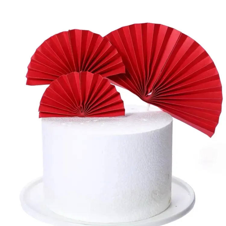 烘焙蛋糕装饰红色金色粉色扇子梅花枝祝寿插件烘焙配件包邮