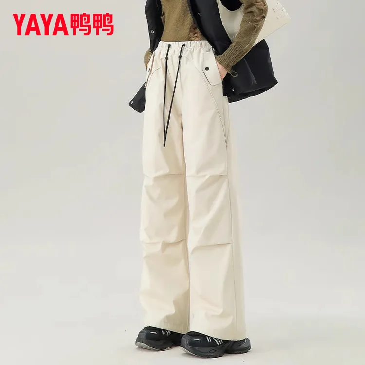 YAYA/鸭鸭羽绒裤女直筒休闲宽松鹅绒防风工装情侣百搭YE4E011401H