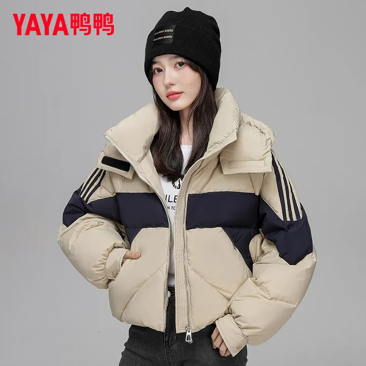YAYA/鸭鸭羽绒服女短款拼色连帽时尚百搭韩版保暖外套YE3B609695R