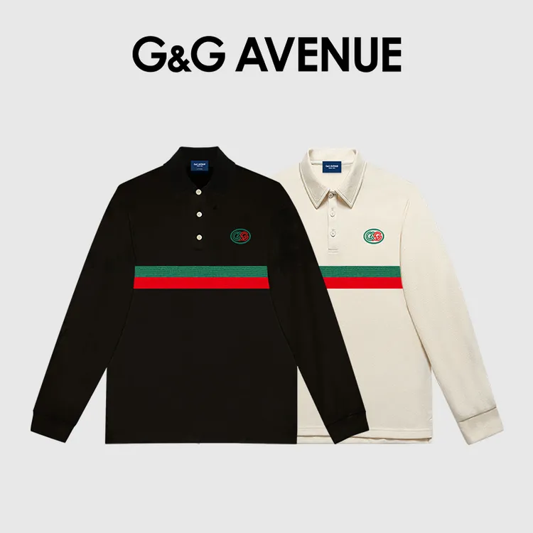 法国G&G AVENUE潮牌时尚拼接织带长袖POLO衫男女同款-GL2333005