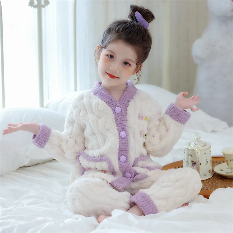 【清新小熊】女童冬款法兰绒家居服套装加绒加厚女孩保暖1968