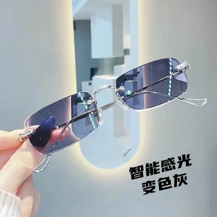 超轻无框变色眼镜男近视可配有度数商务款大黑框平光镜大脸显瘦女