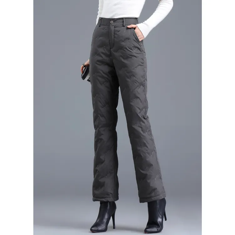 灰色微喇羽绒裤女外穿时尚高腰加绒喇叭裤冬季2024年新款加厚棉裤
