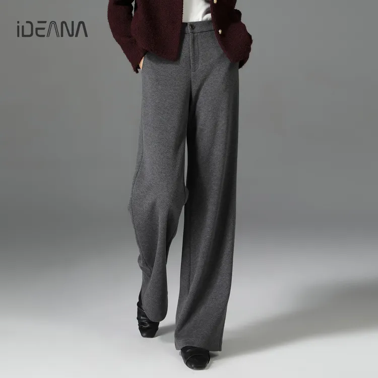 灰色毛呢阔腿裤女2025秋冬加绒加厚西装裤小个子休闲裤高腰直筒裤