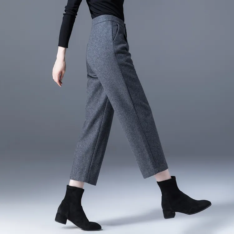 八分毛呢裤女秋冬直筒2025新款女士小个子九分裤冬季女裤羊毛裤子