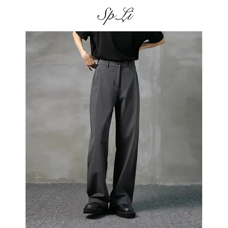 SPLi【三本针西裤】灰色垂感直筒休闲裤秋季坠感宽松阔腿男西装裤潮