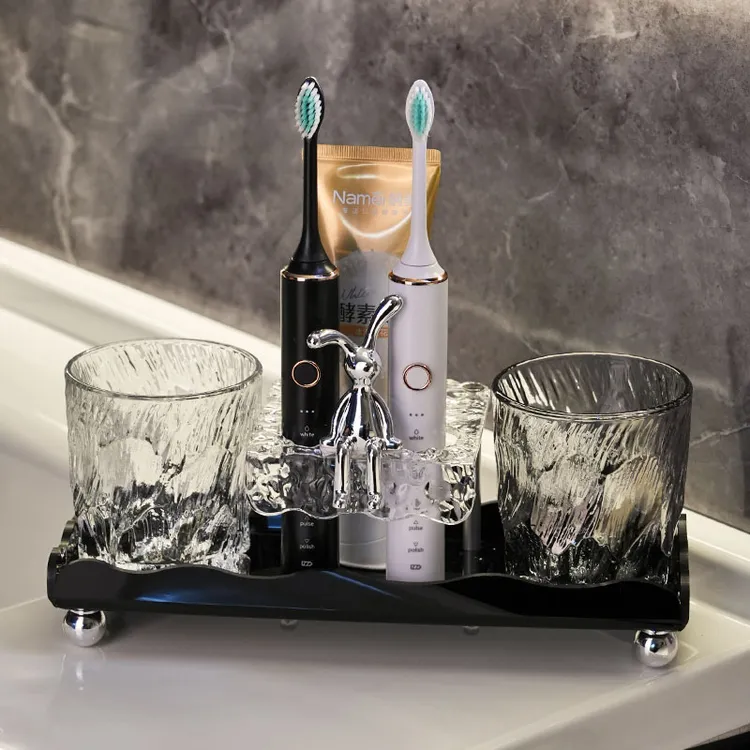 轻奢卫生间漱口杯套装玻璃情侣刷牙杯洗漱杯刷牙杯子牙杯牙缸家用