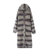 La Vague 复古撞色条纹连帽针织长外套   017