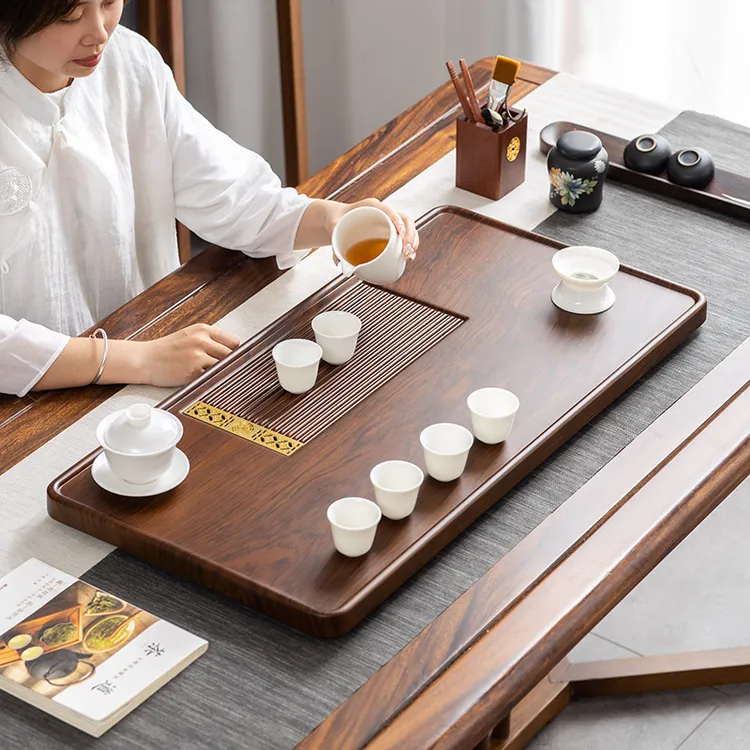 实木茶盘家用小型干泡茶台排水整块茶海办公室功夫茶具套装新中式