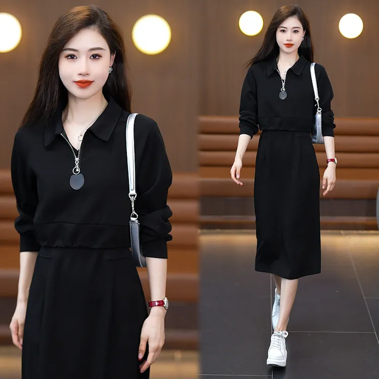 气质长袖两件套连衣裙女2024秋季新款减龄时尚显瘦洋气长裙2535