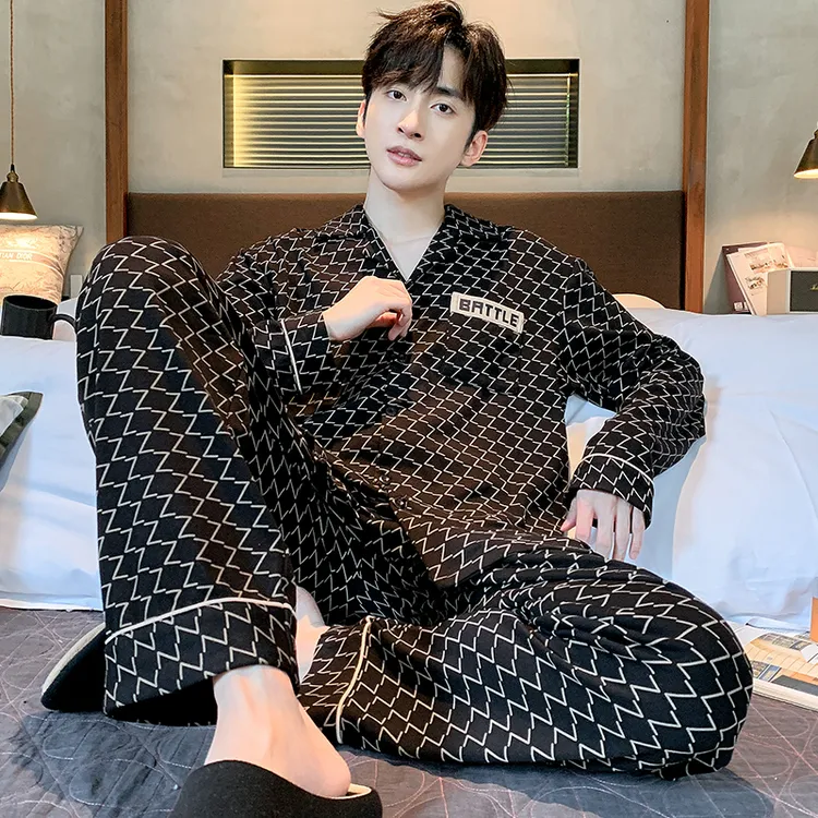 【纯棉】高品质春秋季男士长袖纯棉睡衣套装家居服时尚大气男士睡衣
