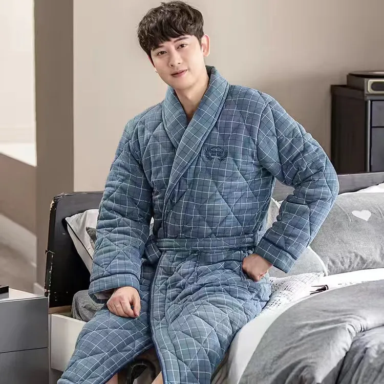 【夹棉睡袍】秋冬季男士长袖加厚纯棉三层夹棉棉袄睡袍浴袍家居服