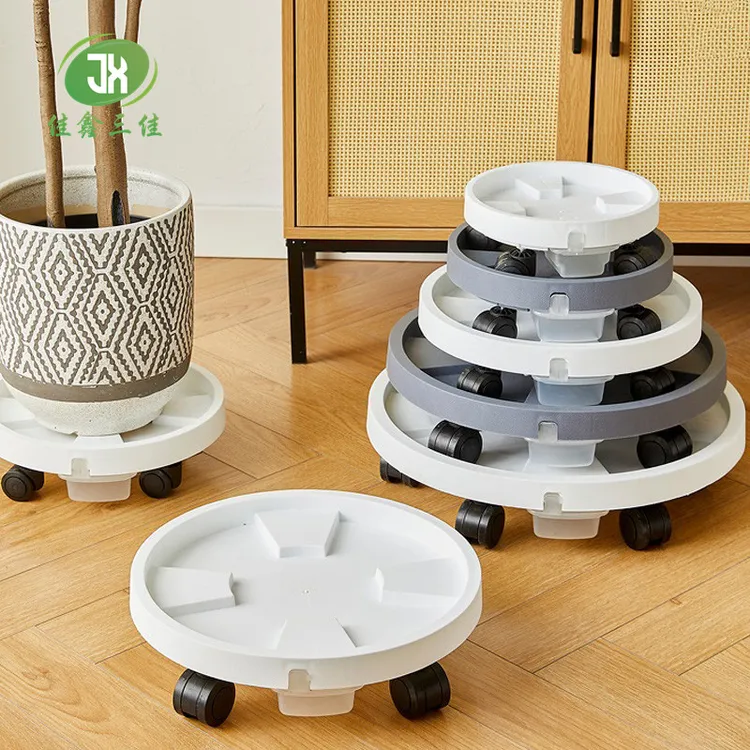 钢化移动花盆托盘绿植轱辘加厚底座圆形滚轮底盘大号接水盘带抽屉