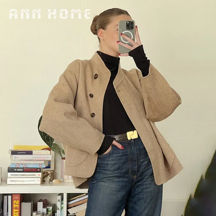白安家法式复古百搭高级小香风双面毛呢纯羊毛外搭外套新款2024