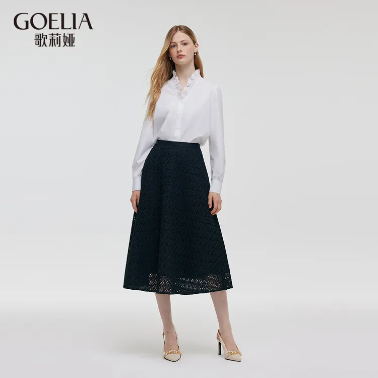 歌莉娅秋季新品立体蕾丝A摆半裙 1C9L2B180