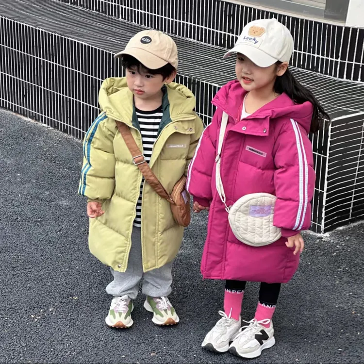 【橙猫猫】韩版洋气冬季连帽儿童中长款棉服女童中大童加厚保暖宝宝