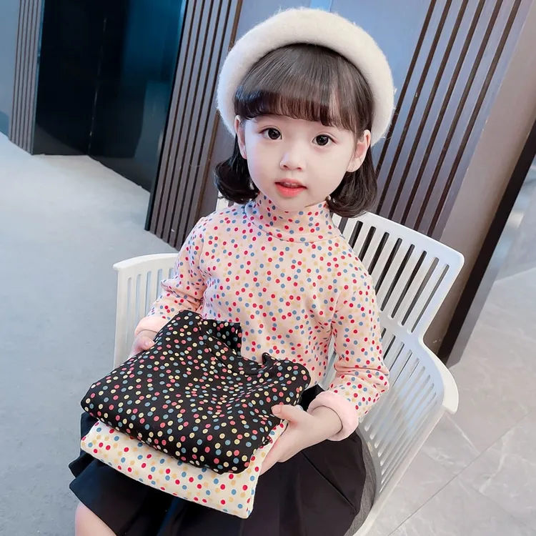 双面德绒女童秋冬打底衫儿童上衣中大小童半高领加厚长袖t恤潮衣