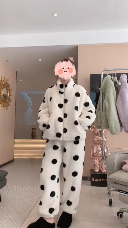 睡衣家居服套装2025新款韩版宽松保暖波点可外穿两件套