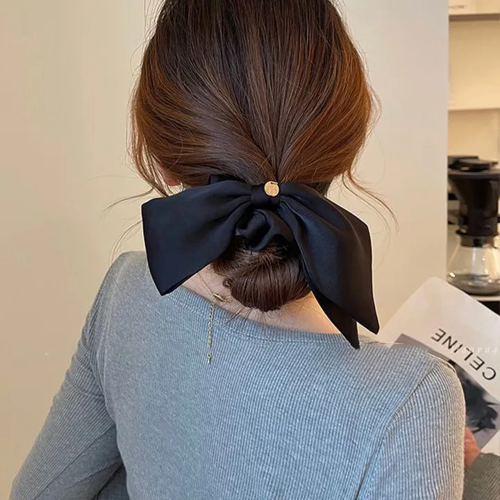 简约高级感缎面蝴蝶结发饰气质优雅皮筋女扎头饰发绳2023新款头花
