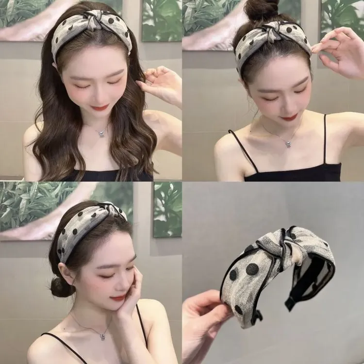 韩国波点网纱打结发箍女洗脸百搭简约女森系超仙显脸小宽