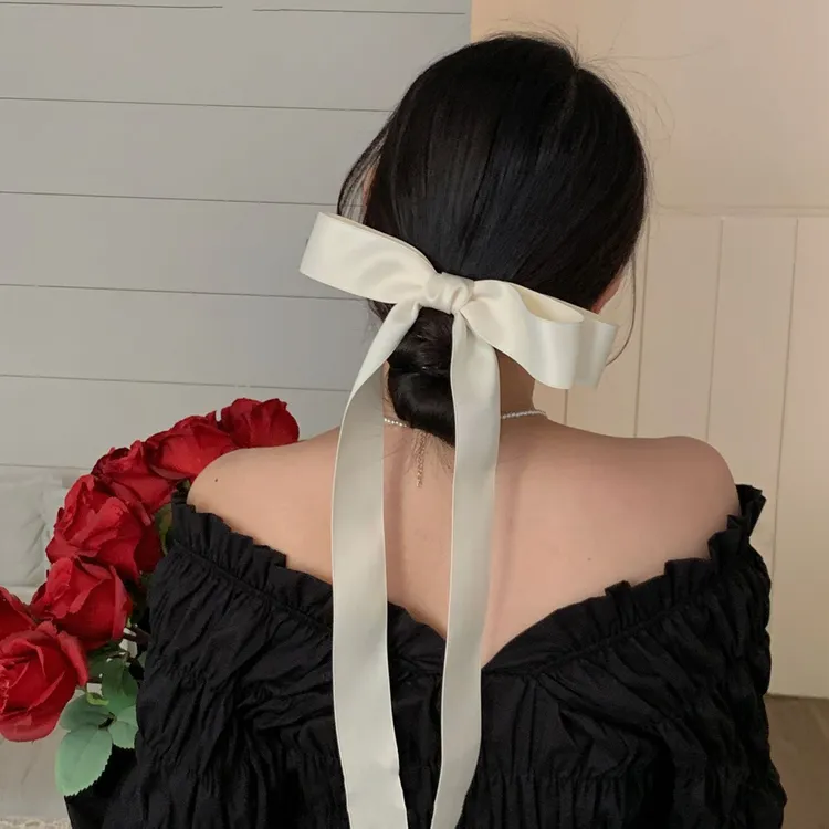 Jennie同款超长蝴蝶结飘带发夹顶夹法式少女发卡外出后脑勺发饰品
