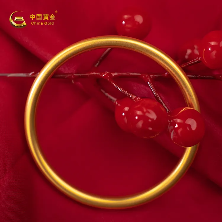 中国黄金足金古法素圈手镯送爱人女友妈妈生日礼物轻奢珠宝金手镯