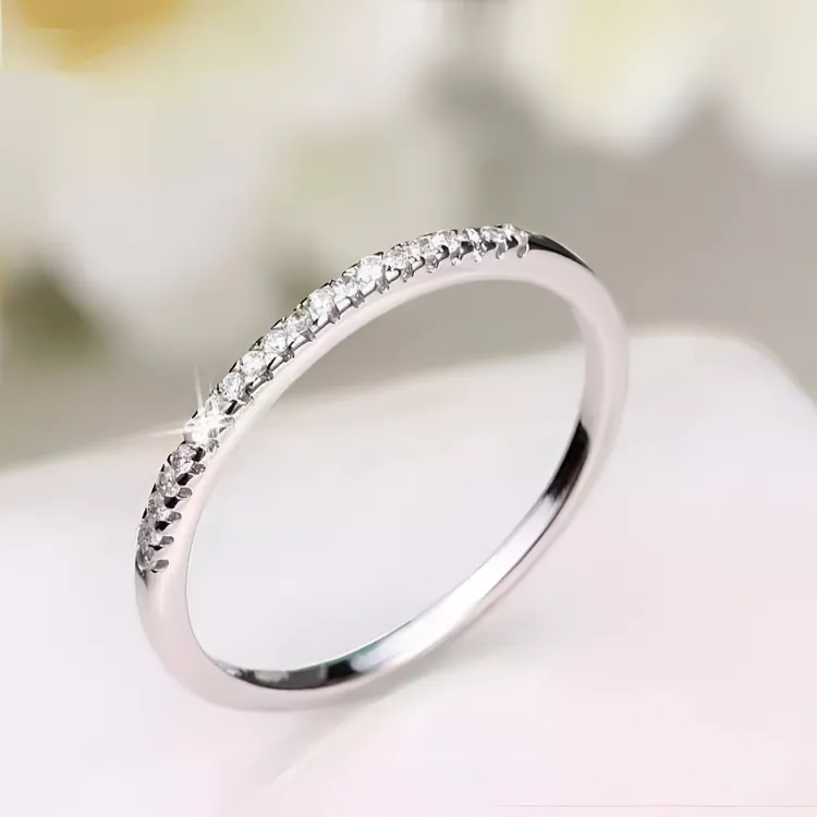 925银戒指 单排钻闭口戒指女生时尚细圈指环食指尾戒纯银气质排戒