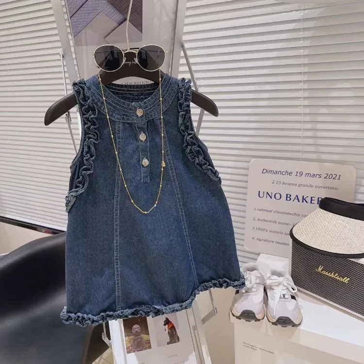 【福利上新】儿童连衣裙夏季2025韩版牛仔裙女童纯色无袖裙子77279