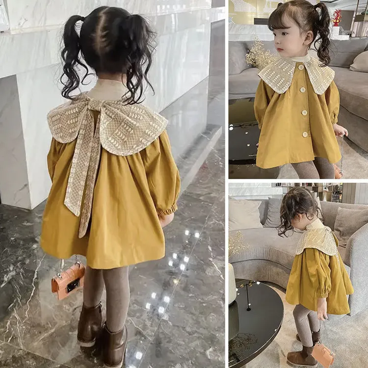 兮绯推荐6366女童秋装外套女孩春秋季蝴蝶结风衣宝宝休闲上衣洋气