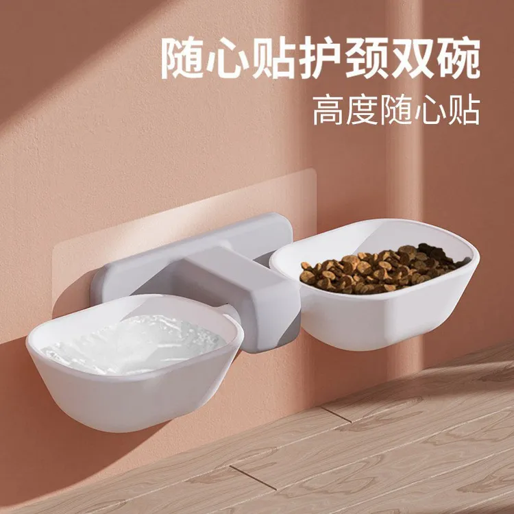 新款宠物食具防打翻悬挂猫碗狗碗可拆卸加厚仿瓷双碗猫食盆