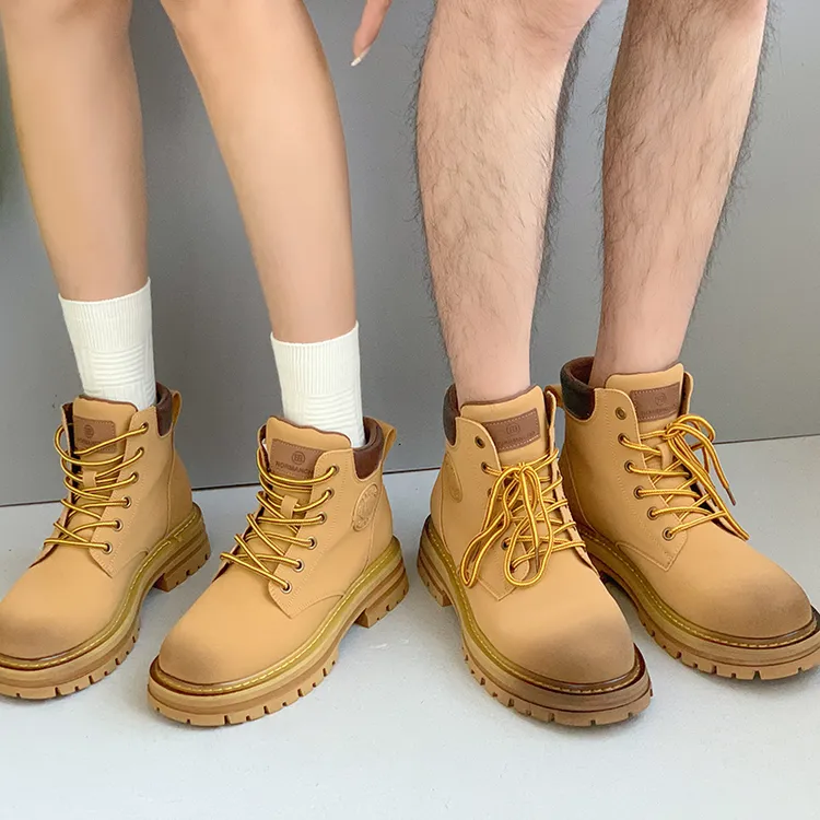 beacycat欧美复古马丁靴男女款真皮厚底增高ins潮流工装靴大黄靴