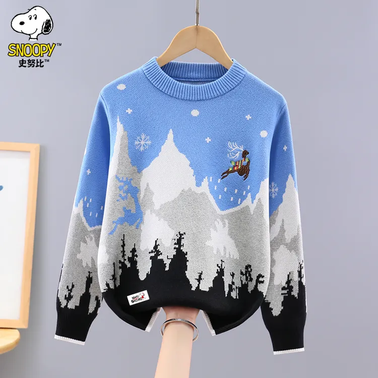 史努比男童毛衣2025新款秋冬中大童圆领冬季加绒加厚男孩针织衫潮