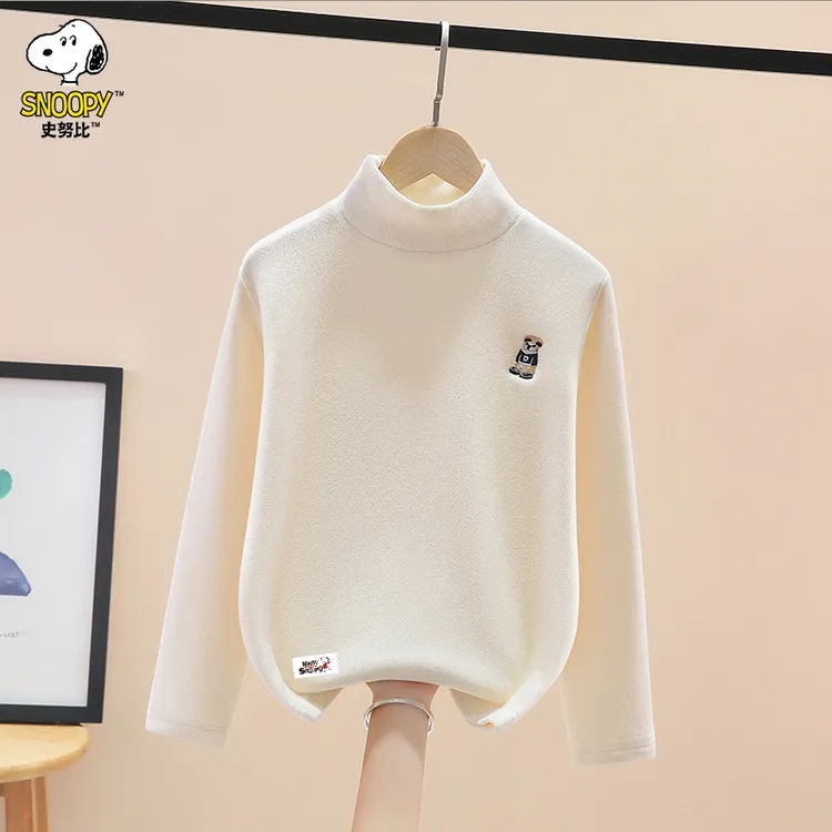史努比男童加绒打底衫秋冬奥粒绒2025新款儿童半高领磨毛加厚款