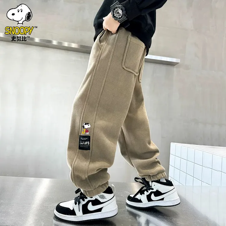 史努比男童休闲裤秋冬款2025新款宽松加绒裤子春秋中大童男孩长款