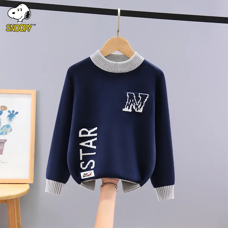 史努比男童毛衣秋冬2025新款中大童加绒加厚男孩儿童洋气套头线衣