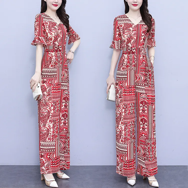 别致高级感雪纺连体裤套装女夏2025新款气质显瘦阔腿裤连身连衣裤