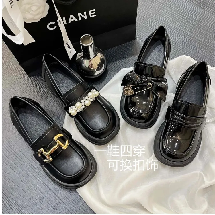 黑色厚底小皮鞋圆头百搭魔术贴英伦风乐福鞋玛丽珍增高复古单鞋女