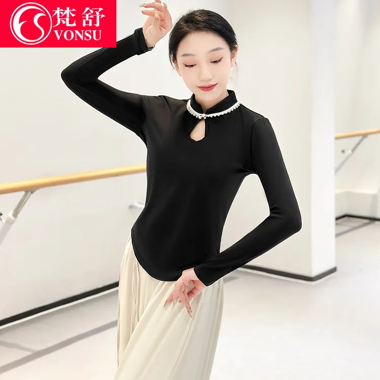 梵舒秋冬新款舞蹈服上衣练功服休闲运动服黑色人棉修身衣服XS3210