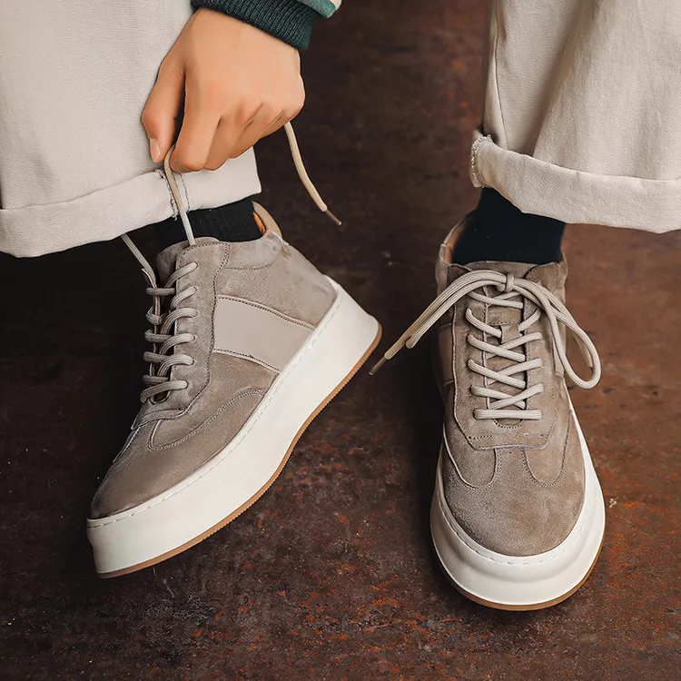 翻毛皮复古中帮板鞋男潮流韩版百搭休闲运动鞋厚底鞋子男2023新款