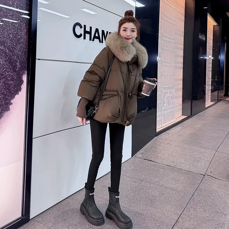 2025冬季新款宽松显瘦小个子大毛领短款羽绒服女白鸭绒加厚外套潮