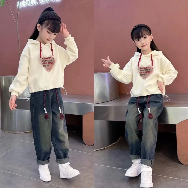 春秋季儿童卫衣韩版宽松女童长袖新款洋气套装连帽两件套中大