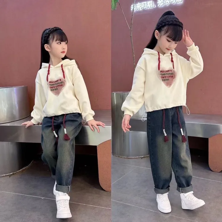 女童春秋季长袖连帽卫衣宽松套装2024新款洋气韩版中大儿童两件套