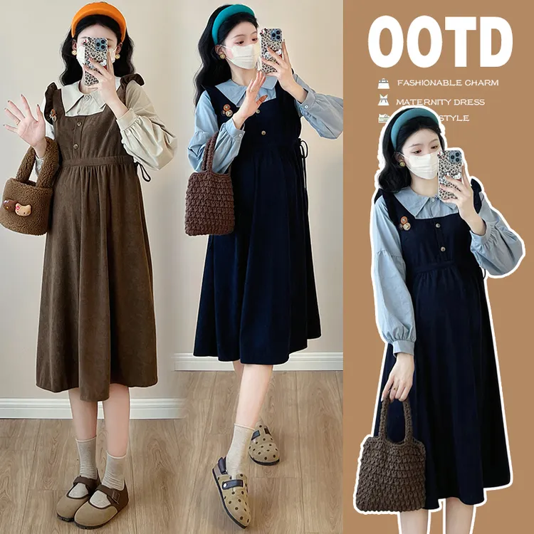 2024春秋新款日系复古显瘦学院风假两件长袖连衣裙宽松大码女裙子