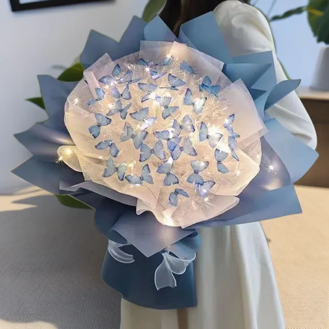 蝴蝶花束满天星灯干花diy 手工材料包生日礼物送人女友闺蜜情人节