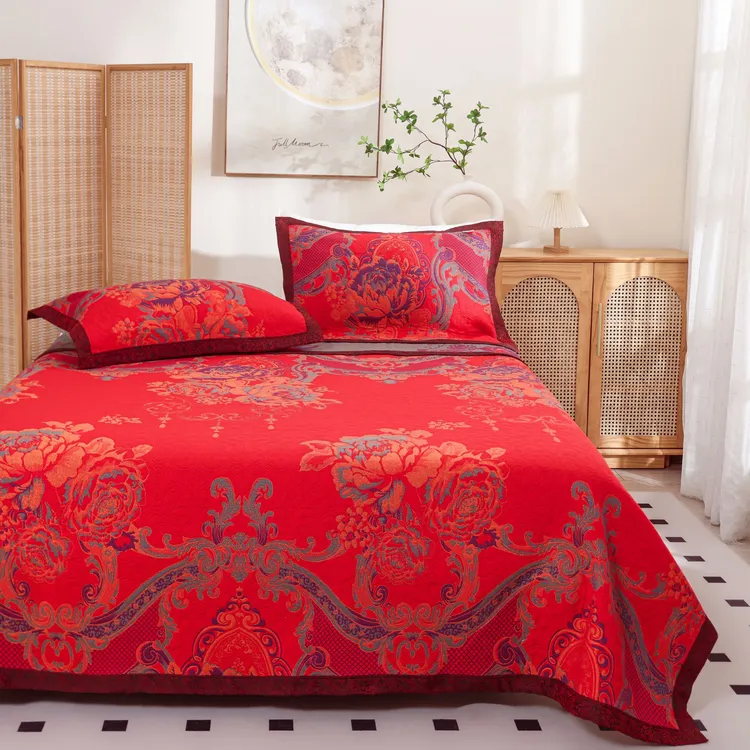 床盖-【大唐盛世】230*250天然有机榻榻米彩棉床盖亲肤毯