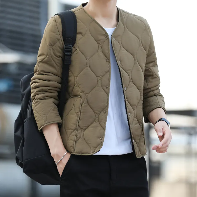 男士夹棉小棉袄加绒内胆棉衣V领贴身棉内胆中青年大学生大码外套