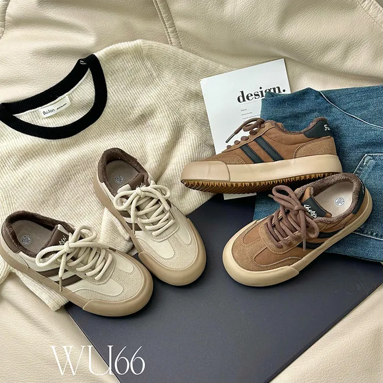 休闲鞋女鞋加绒保暖2025爆款徳训鞋女厚底百搭板鞋时尚运动鞋子女